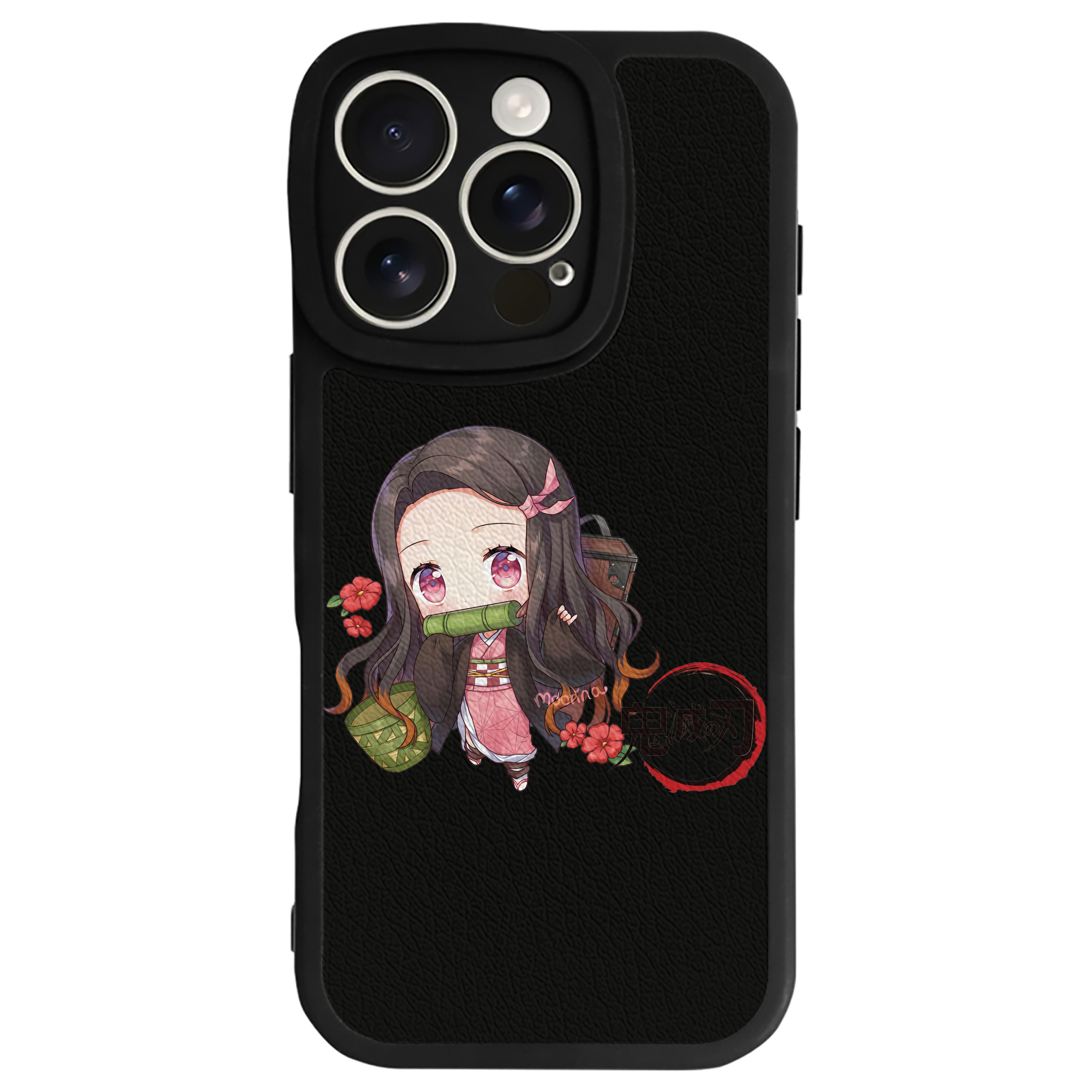 （画像用） 鬼滅の刃（きめつのやいば）竈門 禰󠄀豆子／かまど ねずこ Kamado Nezuko 【iPhone 16シリーズ対応】シリコンスマホケース（レザー調） 材質：シリコン